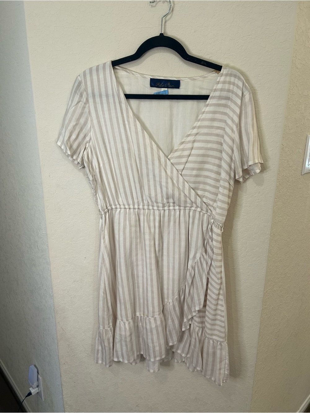 Blue Rain Cream and White Striped Wrap Dress